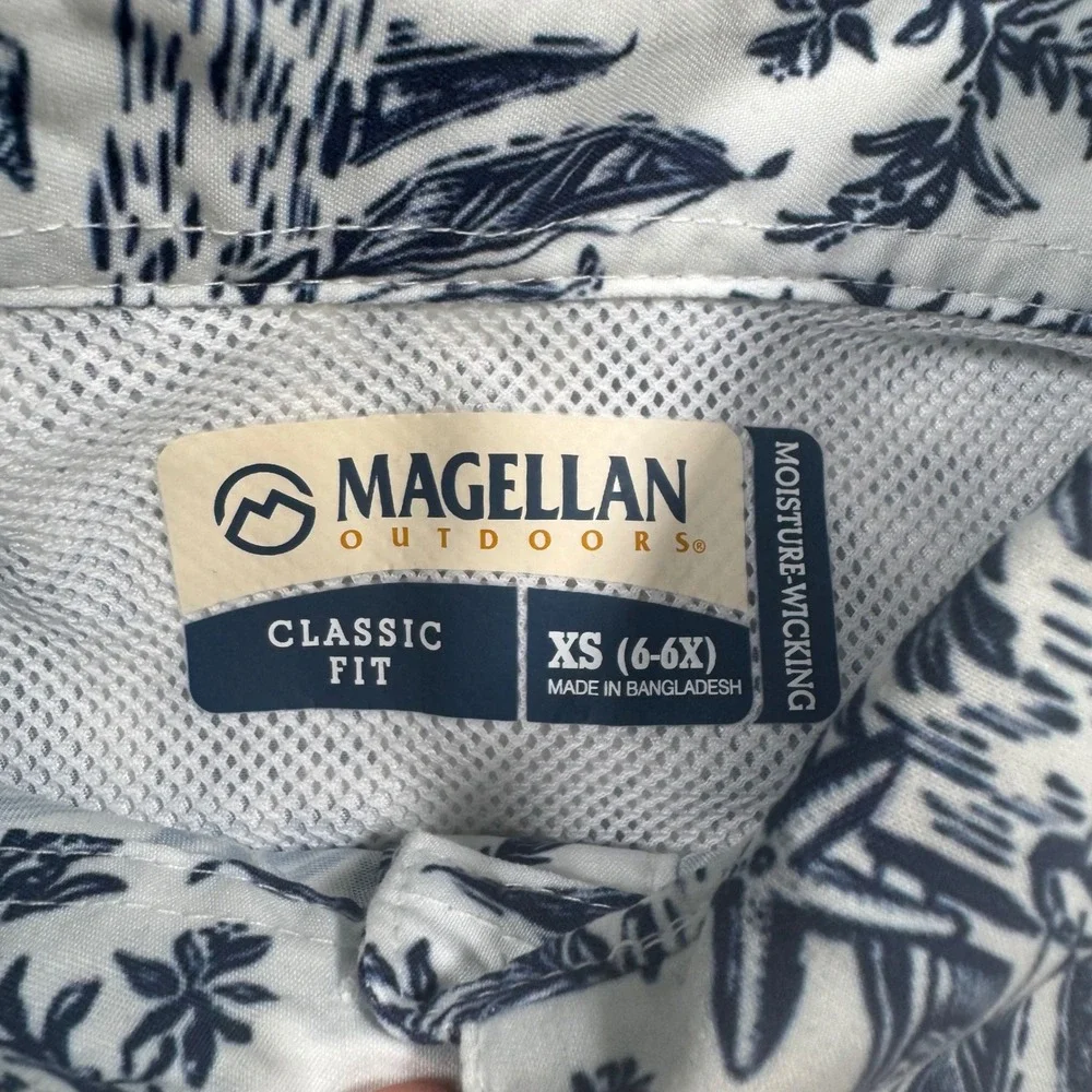 Magellan Outdoors Nautical Toile Fishing Dress XS 6-6X Girls White Blue